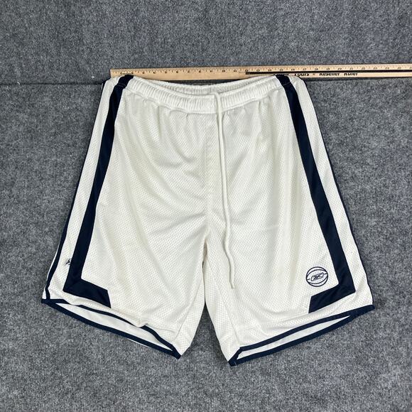 Reebok Mesh Shorts Mens L White Navy Trim Athletic Basketball Drawstring Gym - Picture 1 of 11